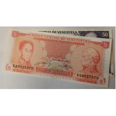 VENEZUELA 1989-1992 . FIVE 5 and FIFTY BOLIVARES BANKNOTES